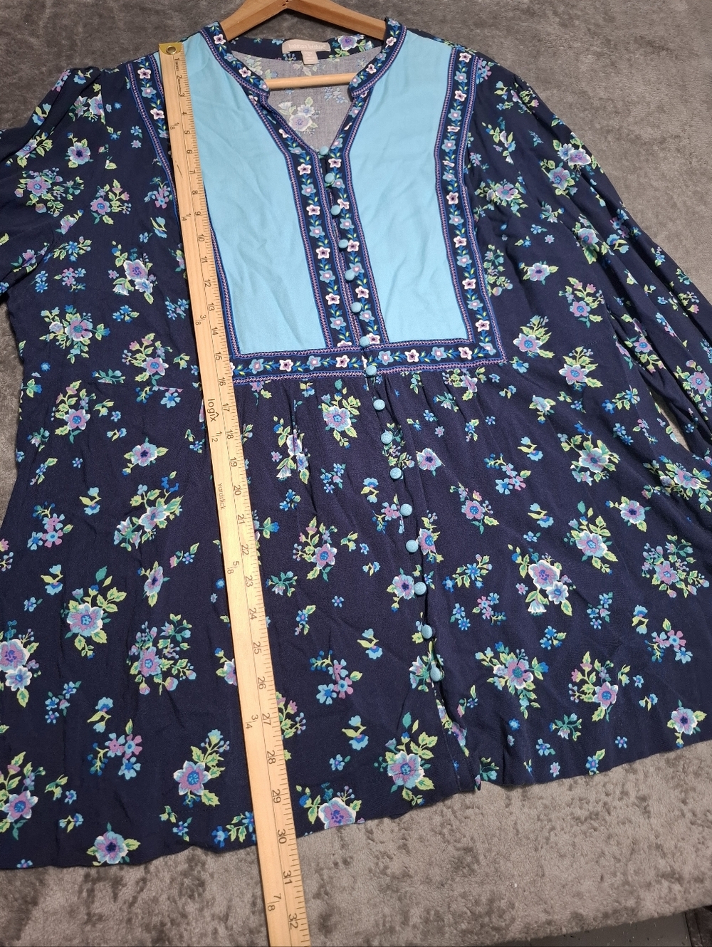 Woman Within Top Womens Size 1X 22/24 Button-Front Mixed Print Cottagecore Tunic - Picture 6 of 11